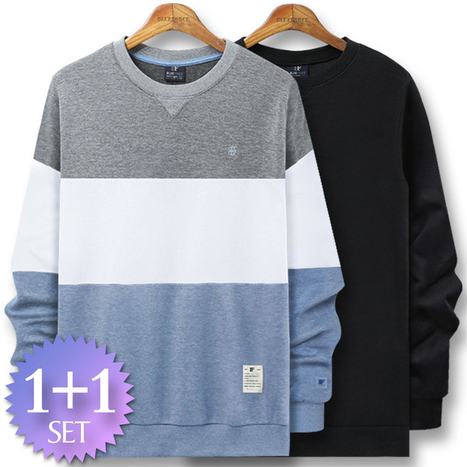 블루포스 테엡스 맨투맨 + 심플 맨투맨 [2장 묶음] 남자 긴팔 티셔츠 남성 빅사이즈 운동복 겨울 단체티 커플티 츄리닝