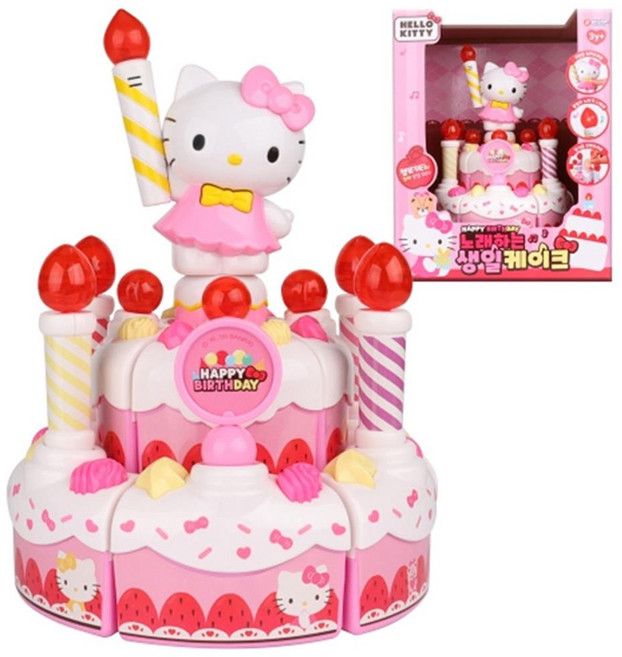 생일 케이크 키티 노래하는 멜로디 완구 여아 3세 4세 돌장난감 악기, 1개