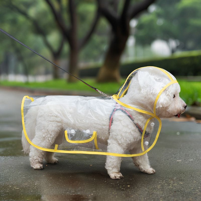 狗狗雨衣 寵物透明防水斗篷式設計, 1個, 黃色邊（優質）,4XL 推薦體重30-39斤, 黃色邊（優質）