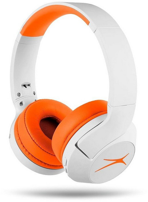 Altec Lansing Kid Safe 노이즈 캔슬링 무선 헤드폰 15H 배터리 85dB 볼륨 제한 접이식 디자인 강력한 사운드 액티브 노이즈 캔슬링 만 7세 이상, 화이트아웃 그루비 오렌지