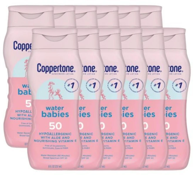 Coppertone 코퍼톤 워터 베이비 선스크린 로션 SPF 50 소아과 의사 방수 8온스 병 (12팩) 선크림 미국, 237ml - 쿠팡