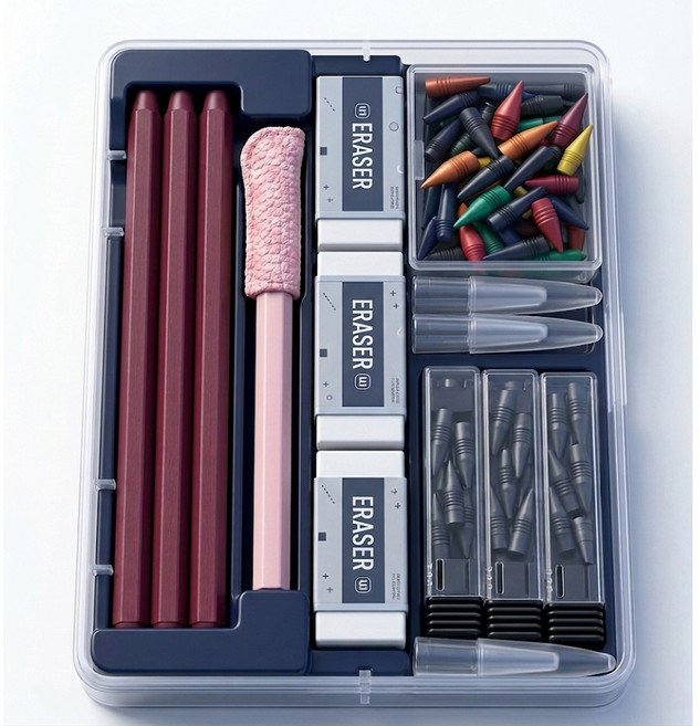 서플라이랩 깎지 않는 백년연필 무한연필심 색연필 지우개 세트, 1개, 버건디