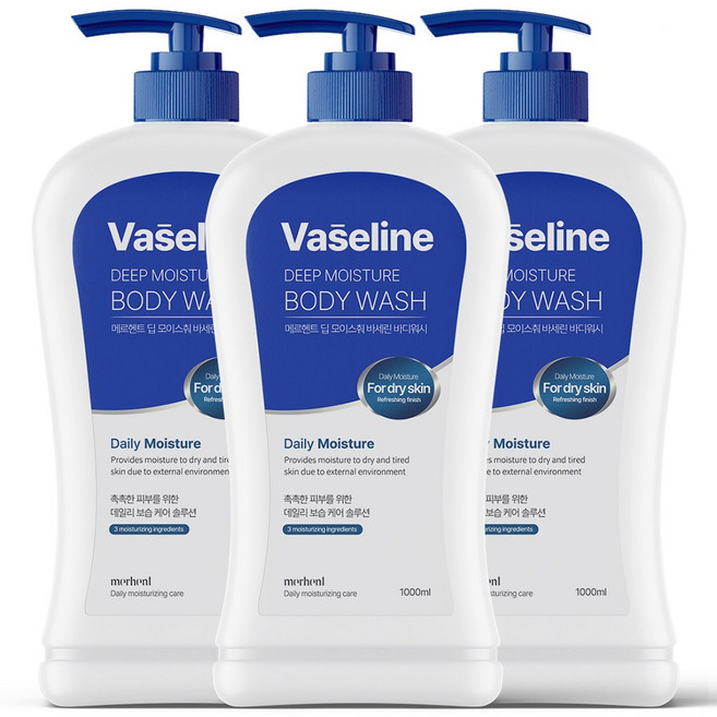 메르헨트 딥 모이스춰 바세린 대용량 바디워시 1000ml 약산성 대용량 퍼퓸 향좋은 바디클렌저 샤워젤 향기좋은 남자 여자 추천 남성 여성 바디워시 1위, 3개, 1L