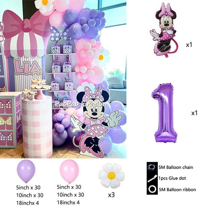 핑크 미니 마우스 풍선 가랜드 키트 생일 라텍스 파티 장식 글로 선물 샤워, 1. R649-1