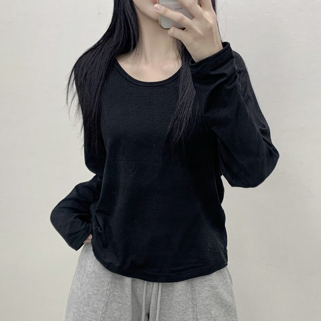 간절기 부드러운 이너티셔츠 기본티셔츠 통통녀 66사이즈가능 U넥긴팔티셔츠