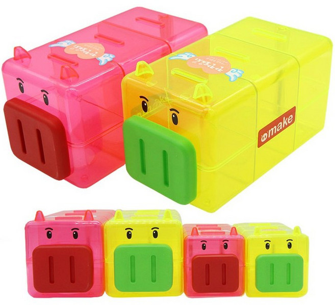 투명 칸칸 돼지 저금통 3구 금융 교육 저축 동전, 1개, 핑크 (대)