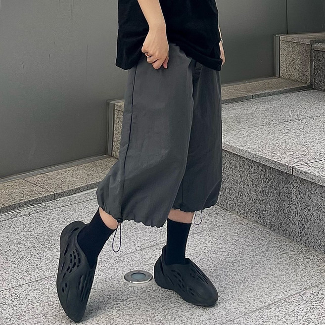 그레이 나일론 스트링 8부 팬츠 7부 9부 와이드 밴딩 바스락 여름 남녀공용