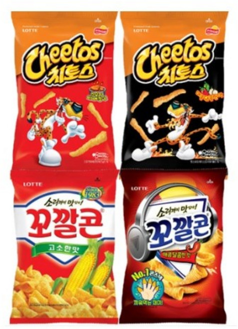 롯데 꼬깔콘 치토스 4번들 188g 옥수수 과자 스낵 무배, 4개