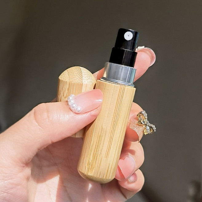SDLS 底部填充香水分裝瓶 竹製外殼 可視窗口 便攜式 5ML 8ML 10ML, 1個, 【底部填充】5ML