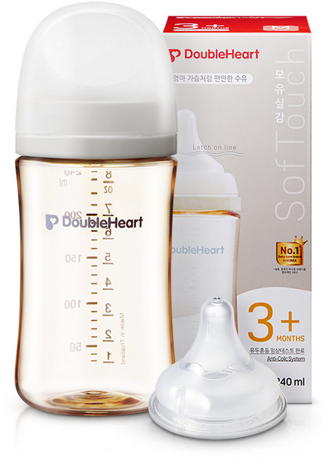 더블하트 모유실감 3세대 PPSU 모먼트 젖병, 1개, 240ml, 오후의베이지(M 젖꼭지)