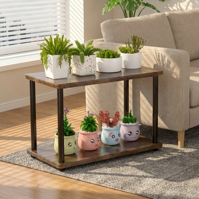 모스터 거실 화분 정리대 선반대, 브라운블랙, 2단