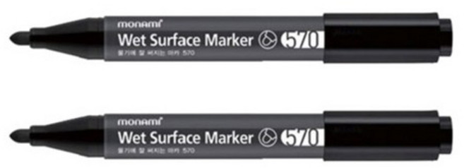 모나미 물기에 잘 써지는 마카 570, 블랙, 2개