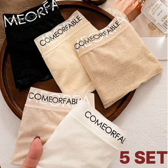 [브룩픽] 여성 고급자수 소재좋은 노라인 향균 통풍 레이스팬티 5종 (화이트+스킨+베이지+핑크+블랙) SET