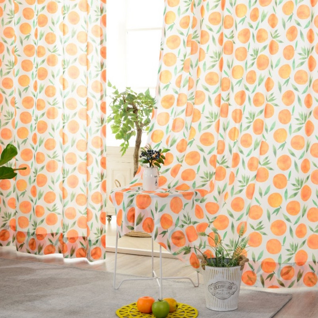 thdeco 예쁜 창문 현관 가리개 차박 가림막 거실 안방 두꺼운 차르르 쉬폰 오렌지 가든 맞춤 커튼