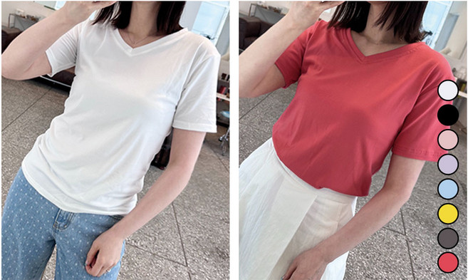 치키코코 1+1 데일리 여성 브이넥 티셔츠 2종 세트 (M~2XL)