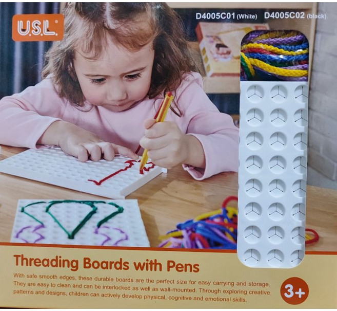 USL遊思樂(2板2筆) 彩盒裝 創意神奇魔法線畫板 穿線板粘線板筆組, 白色板+五色繩
