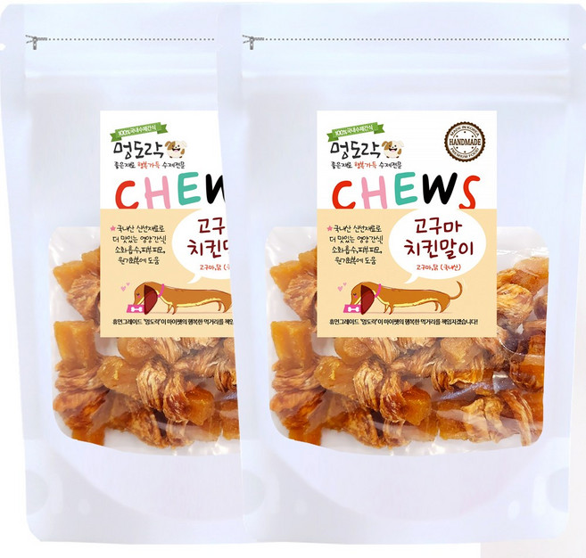 멍도락 고구마말이 오리 치킨 국내산 강아지수제간식, 2개, 90g, 고구마치킨말이