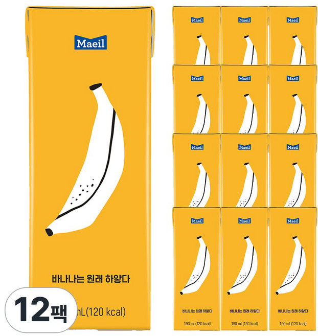 매일유업 바나나는 원래 하얗다 우유, 190ml, 12개