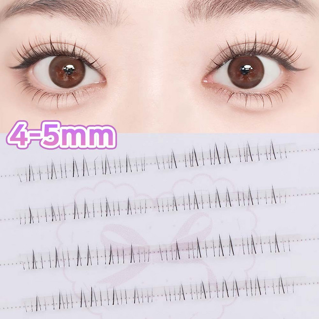 WooBerry 노글루 언더속눈썹 4-5mm 초슬림 자연스러운 가닥 언더래쉬 풀 필요없는 아랫눈썹, 1개, 언더10
