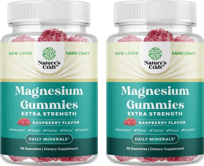 네이처스크래프트 마그네슘 엑스트라 스트렝스 구미 라즈베리 맛, 2개, 90정 - 쿠팡