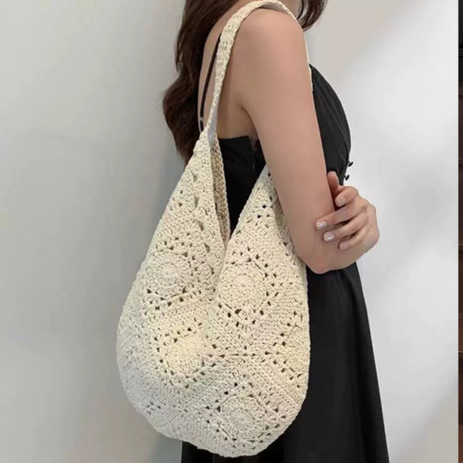 바이미니 보헤미안 여름 니트 손뜨개 숄더백 쇼퍼백