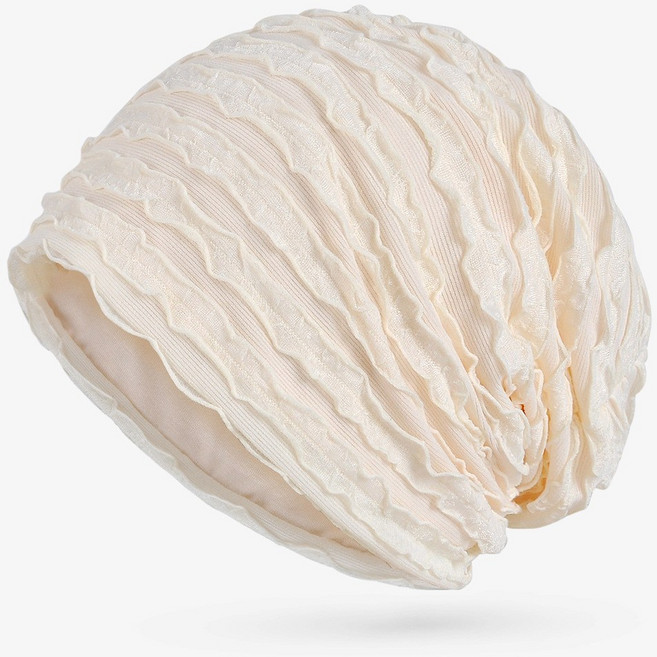 더블 프릴 레이스 두건 수면 비니