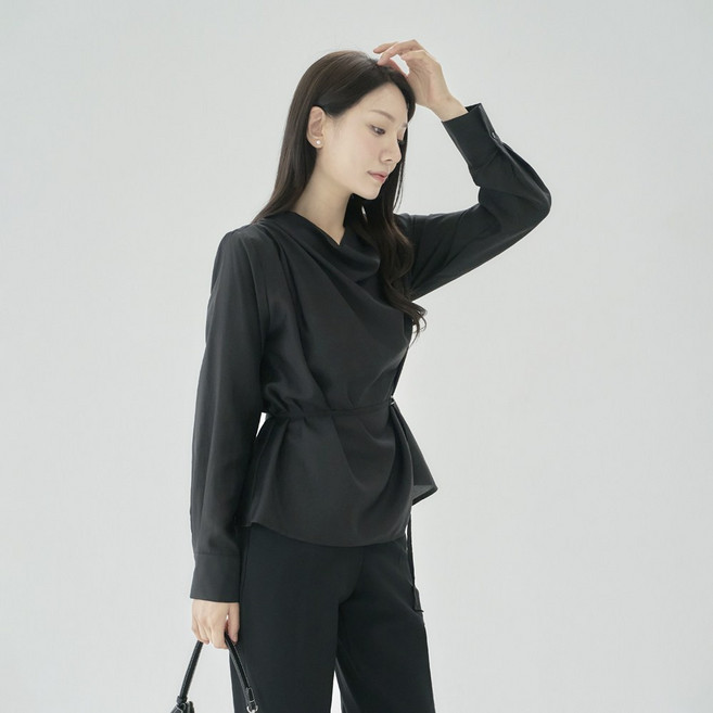 더웨이나인 여성 하객룩 벨트 블라우스 루즈핏 남방 플로라 긴팔