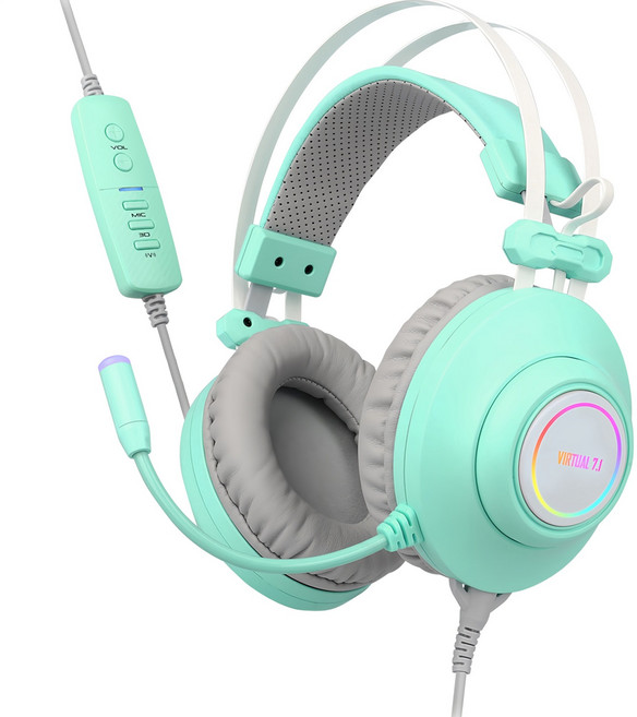 앱코 HACKER 가상 7.1 RGB 진동 노이즈 캔슬링 마이크 3D 초경량 게이밍 헤드셋, N550, 민트