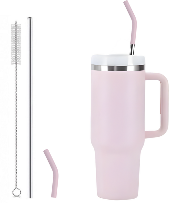 공감프피 대용량 텀블러 스텐빨대 + 세척솔, 1개, 1.25L, 연핑크