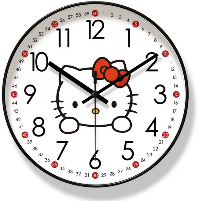 산리오 헬로키티 무소음 시계 기본형 쿼츠 벽시계 거실 귀여운 25cm 꾸미기 아이 방, B. 기본모델쿼츠시계 6912B 블랙 프레임