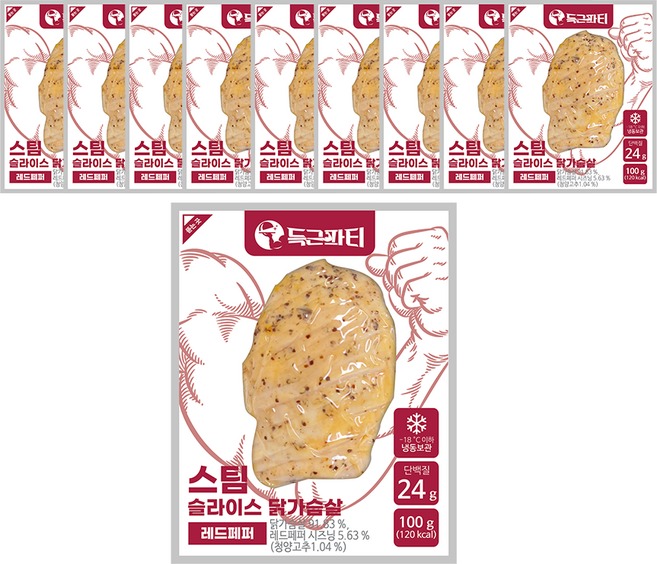 득근파티 슬라이스 닭가슴살 레드페퍼, 10개, 100g