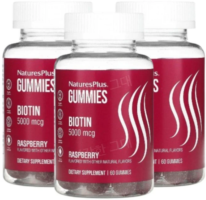 네이쳐스플러스 비오틴 구미젤리 라즈베리 5000mcg 60개, 3개, 60정 - 쿠팡