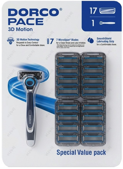 도루코 페이스 3D 모션면도기 면도대+7중 교체날 17개포함, 1개, 면도대+교체날17개