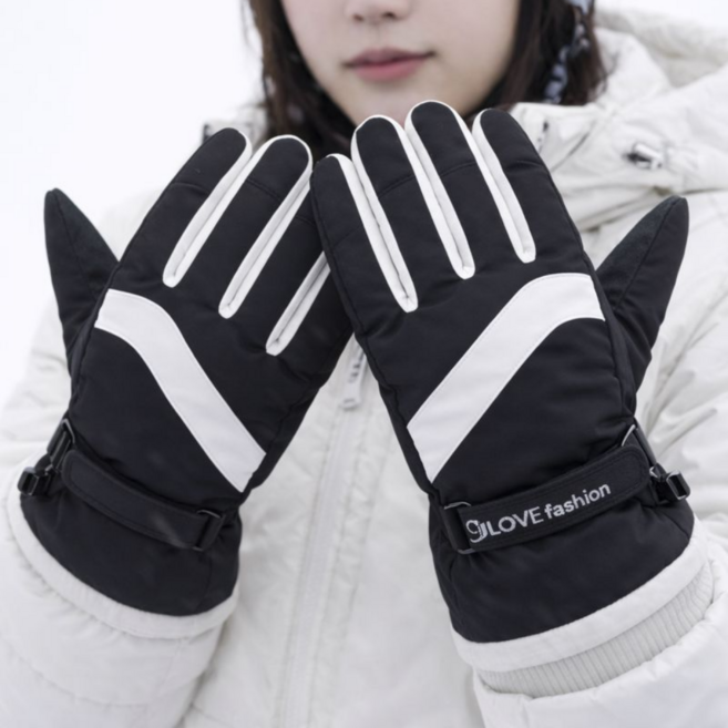 에이샤레 스키장갑 기모 방한 아웃도어 방수, 블랙, 1개