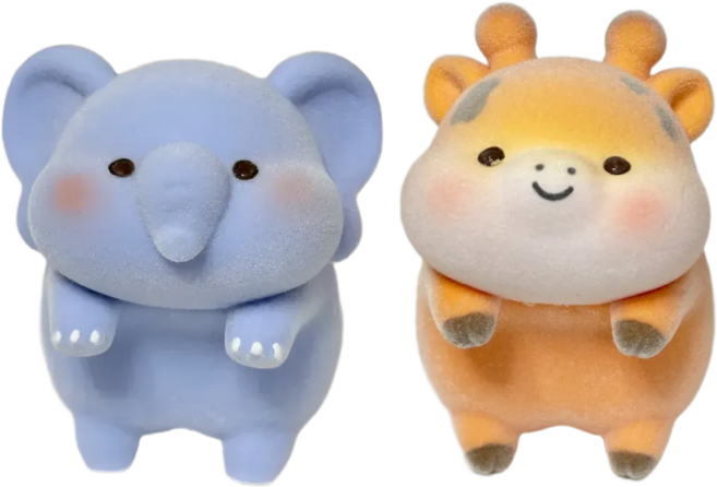 럭키데코 보들보들 귀여운 자동차 피규어, 1세트, 코끼리+기린