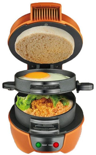 110V 跨境漢堡機 三明治機 三合一早餐機 煎蛋烤麵包機, 1個, 橙色110V美規  國內使用勿拍