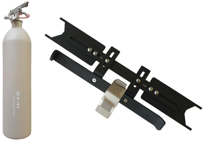 KAI FE-02S輕量化鋁合金泡沫滅火器-磨砂奶茶灰/車架組合（藥劑可重複填充）, 1個