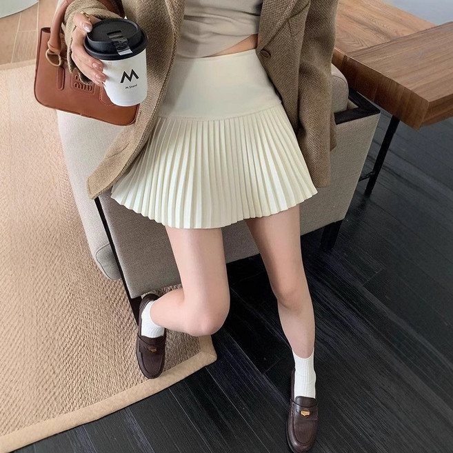 FINE ART 니트 플리츠 미니스커트 A라인 허리밴딩 여성 데일리룩