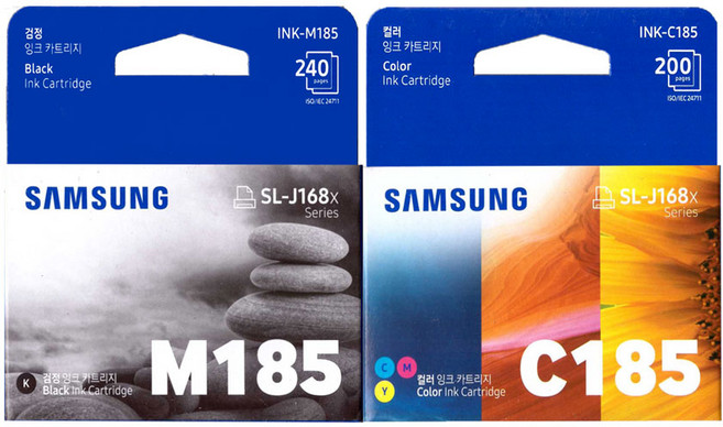 삼성 INK-M185 C185 잉크 SL-J1680 SL-J1683 J1685 [GRE], 검정(INK-M185)+컬러(INK-C185), 1개