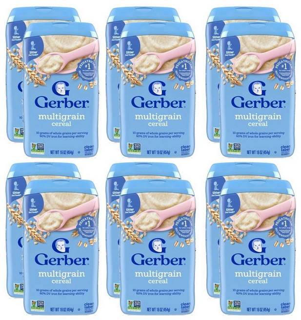 Gerber Multigrain Baby Cereal 거버 2단계 멀티 그레인 유아 시리얼 454g, 12개, 통곡물