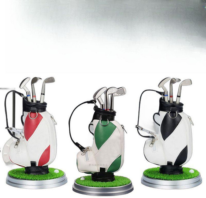 골프백 미니어처 펜 꽂이 선물 골프 소품 인테리어 노란색/흰색, 검정색과 흰색