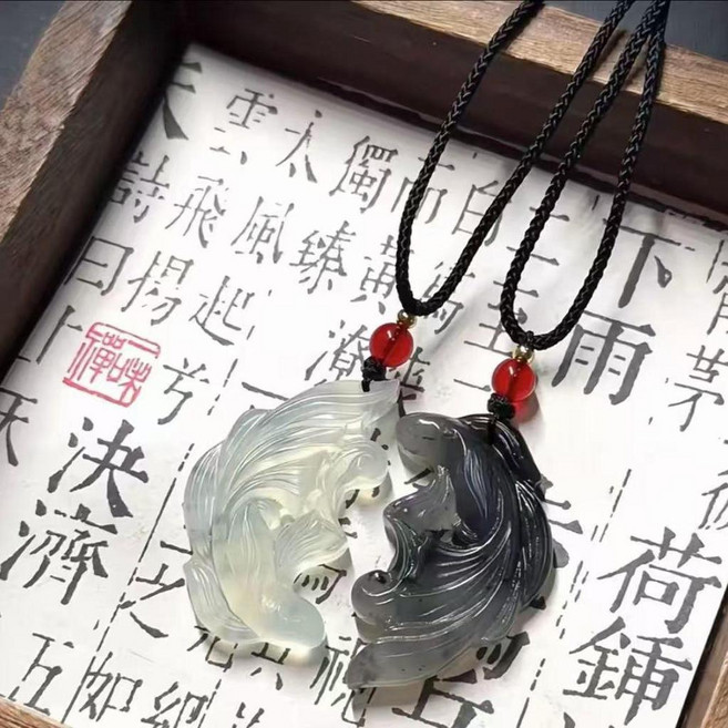 good 式魚化龍漸變色平安古風水墨雙魚吊墜項鍊男女情侶
