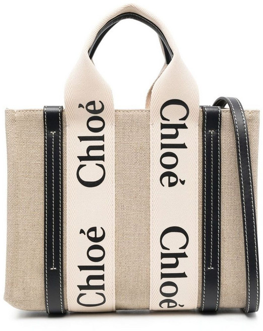 끌로에 우디 로고 스트랩 토트 백