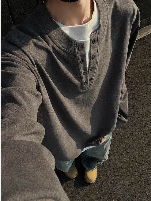 【重磅Cleanfit】亨利領打底衫 男款T恤 衛衣 長袖T恤 內搭上衣 假兩件設計 秋冬內搭 美式復古 休閒百搭