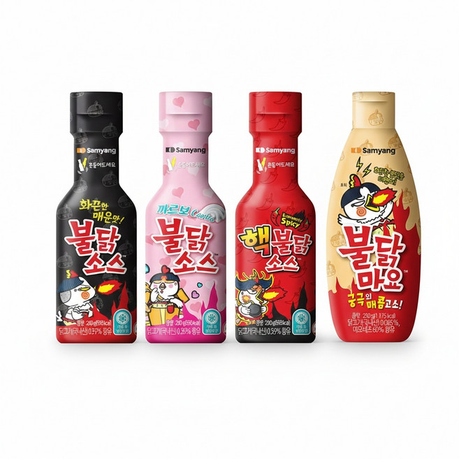 삼양 불닭소스 4종 오리지널1개 까르보1개 핵불닭1개 불닭마요1개 매운소스, 1세트, 200g