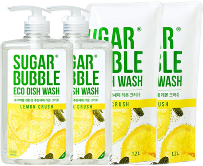 슈가버블 친환경 에코 주방세제 레몬크러쉬 940ml x2 + 1.2L x2, 1세트, 4.28L