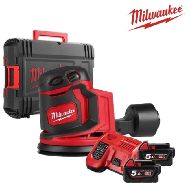 밀워키 18V 충전 5인치 원형 샌더 세트 M18 BOS125-502X 샌딩기 샌더기, 1개