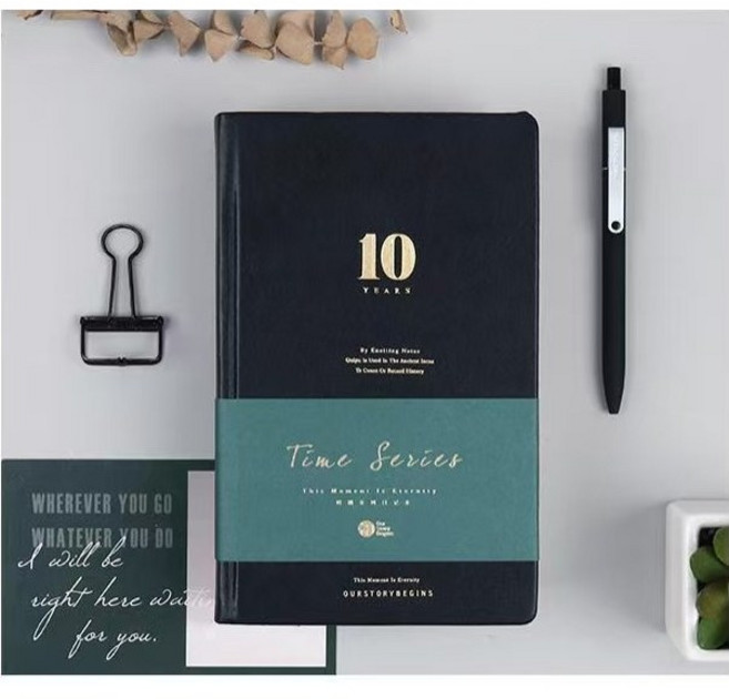 JINGHENG 10년 일기장 일기 3년일기 5년일기 일지장 다이어리 노트, 10 년-블랙