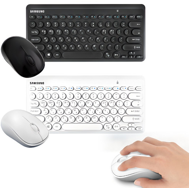국내 삼성 정품 무선 미니 키보드마우스 세트 레트로 디자인 멀티미디어키 휴대용 경량키보드, 블랙