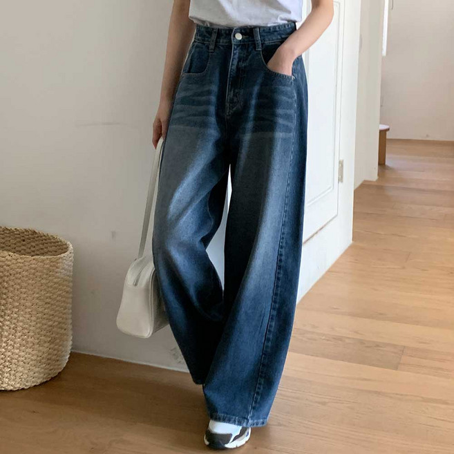 여성 와이드 데님 벌룬핏 절개 청바지 5가지 사이즈 2단선택 기장